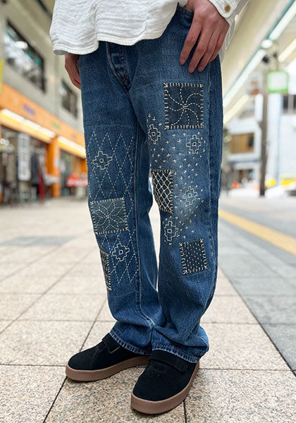 Nasngwam ナスングワム | SASHIKO EASY DENIM PANTS L