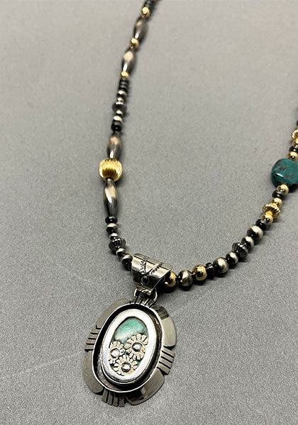 Indian Jewelry (インディアン ジュエリー) ナバホ ターコイズペンダントトップ フラワー Herman Vandever / ハーマンバンデバー