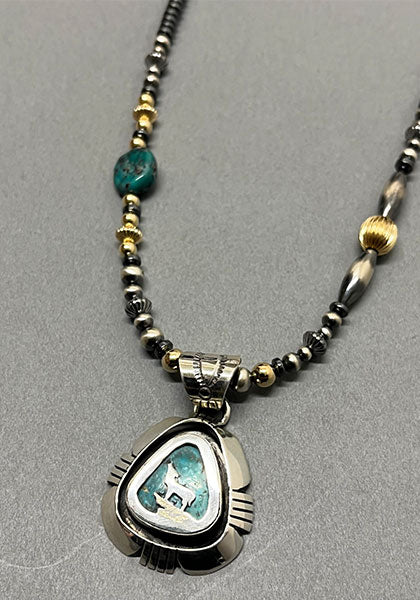 Indian Jewelry (インディアン ジュエリー) ナバホ ターコイズペンダントトップ コヨーテ Herman Vandever / ハーマンバンデバー