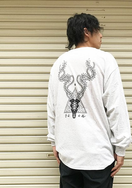 BAKIBAKI×SEEK DEER SKULLロンTEE カラー:アッシュグレー