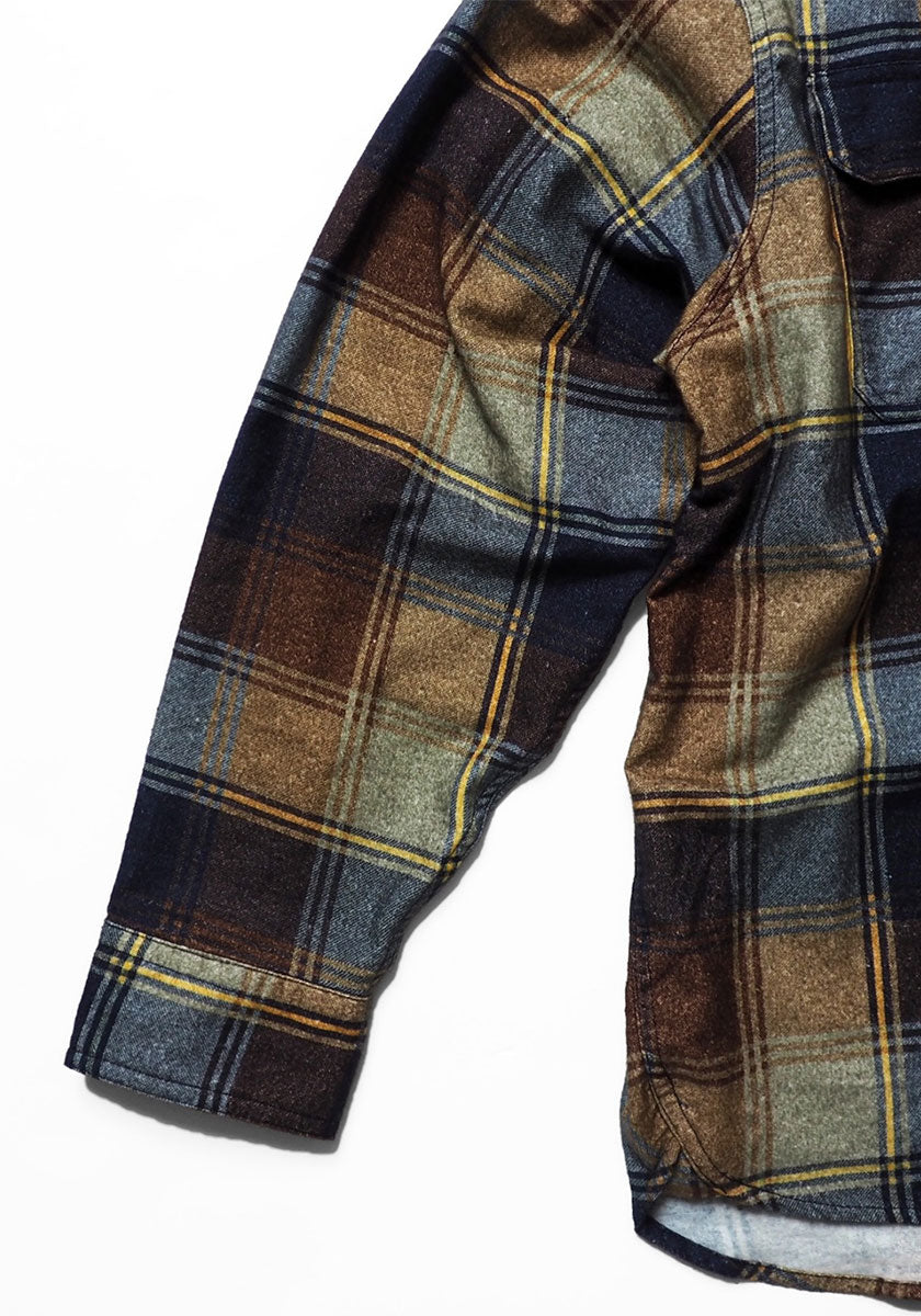 IMPRESTORE インプレストア Flannel Hooded Shirt｜プリントネル フードシャツ [NAVY×BROWN]