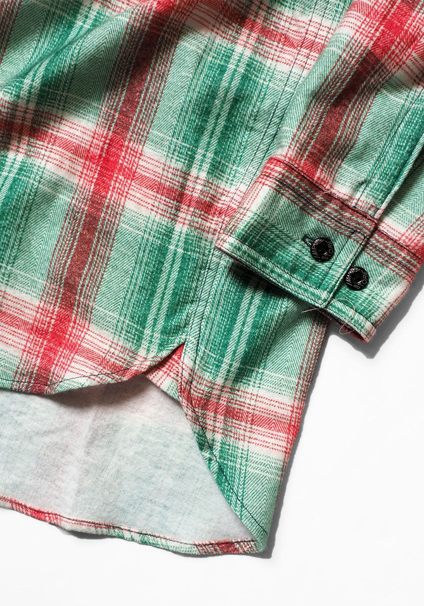 IMPRESTORE インプレストア Flannel Hooded Shirt｜プリントネル フードシャツ [GREEN×RED]