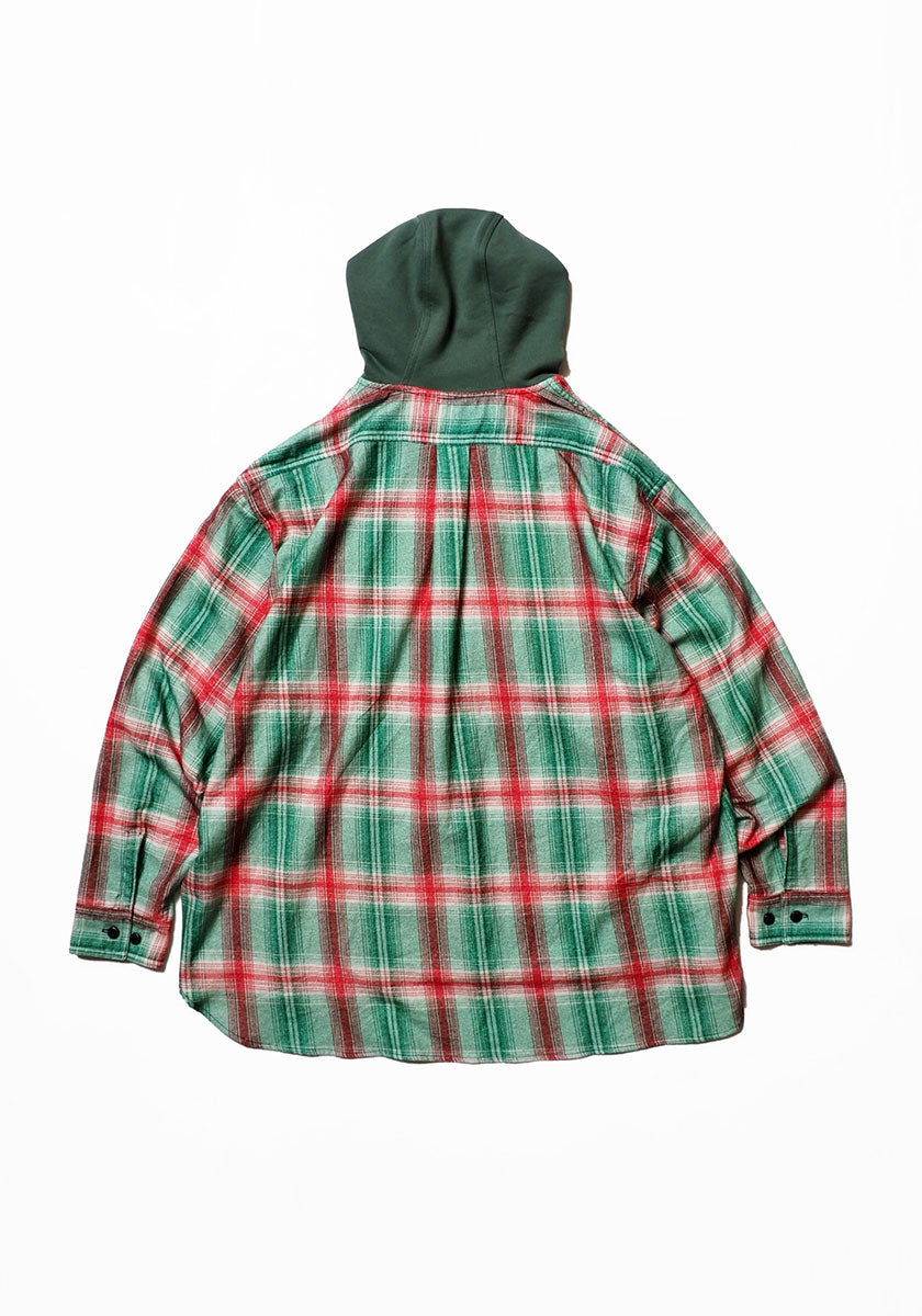 IMPRESTORE インプレストア Flannel Hooded Shirt｜プリントネル フードシャツ [GREEN×RED]