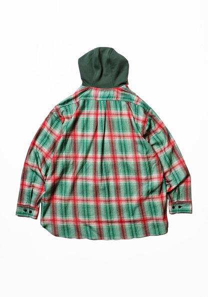 IMPRESTORE インプレストア Flannel Hooded Shirt｜プリントネル フードシャツ [GREEN×RED]