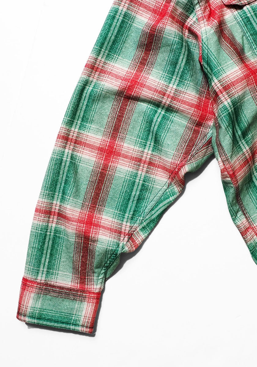 IMPRESTORE インプレストア Flannel Hooded Shirt｜プリントネル フードシャツ [GREEN×RED]
