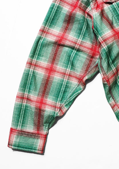 IMPRESTORE インプレストア Flannel Hooded Shirt｜プリントネル フードシャツ [GREEN×RED]