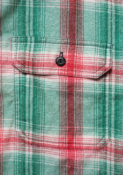 IMPRESTORE インプレストア Flannel Hooded Shirt｜プリントネル フードシャツ [GREEN×RED]