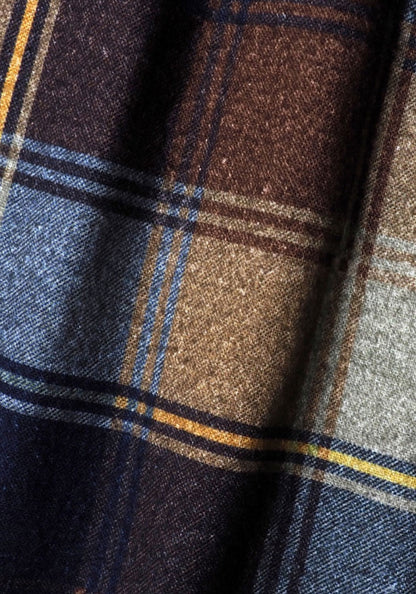 IMPRESTORE インプレストア Flannel Hooded Shirt｜プリントネル フードシャツ [NAVY×BROWN]