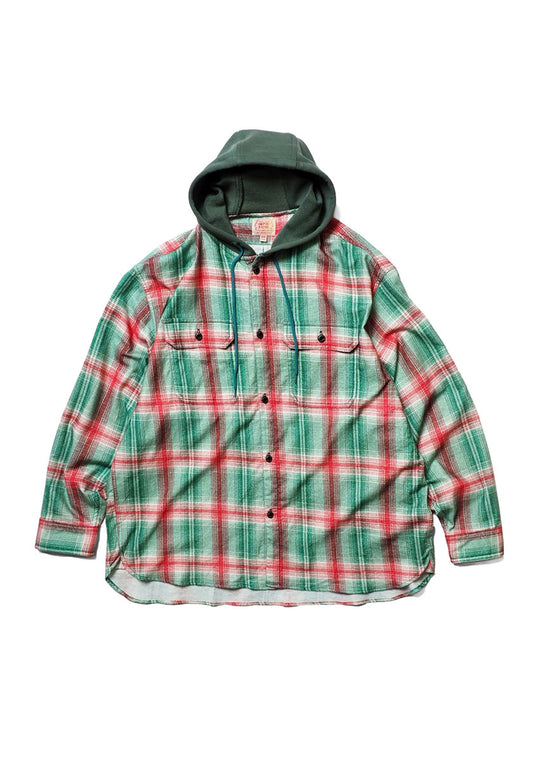 IMPRESTORE インプレストア Flannel Hooded Shirt｜プリントネル フードシャツ [GREEN×RED]