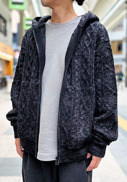 VOO ヴォー | MIX F.Z.P KNIT / ミックスカラーフルジップパーカーニット カラー:BLACK MIX