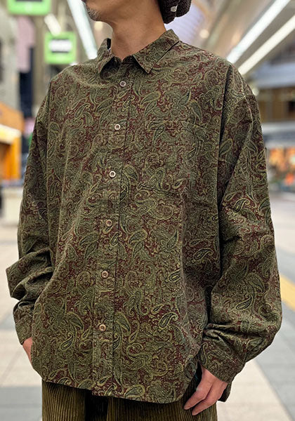 Nasngwam.(ナスングワム) | RAGE SHIRTS コーデュロイ ペイズリー柄シャツ カラー:BURGUNDY