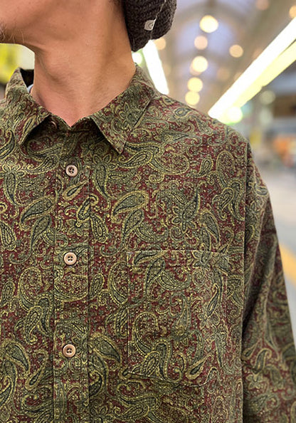 Nasngwam.(ナスングワム) | RAGE SHIRTS コーデュロイ ペイズリー柄シャツ カラー:BURGUNDY