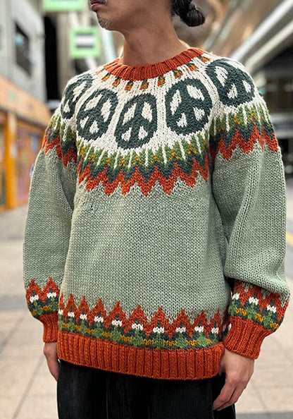 HAVE A GRATEFUL DAY ハブ ア グレイトフル デイ | PEACE PATTERN WOOL KNIT CREW カラー : SAGE GREEN