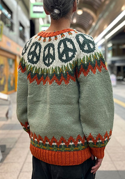 HAVE A GRATEFUL DAY ハブ ア グレイトフル デイ | PEACE PATTERN WOOL KNIT CREW カラー : SAGE GREEN