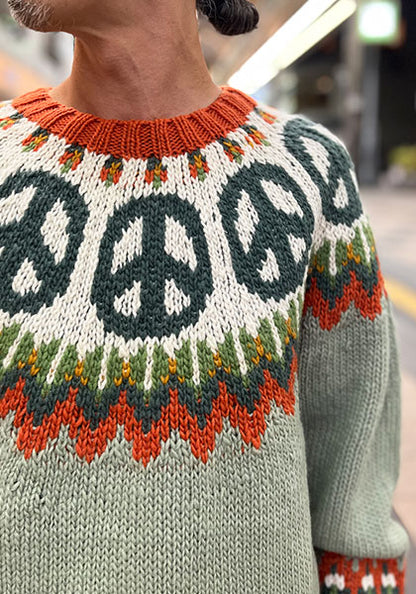 HAVE A GRATEFUL DAY ハブ ア グレイトフル デイ | PEACE PATTERN WOOL KNIT CREW カラー : SAGE GREEN