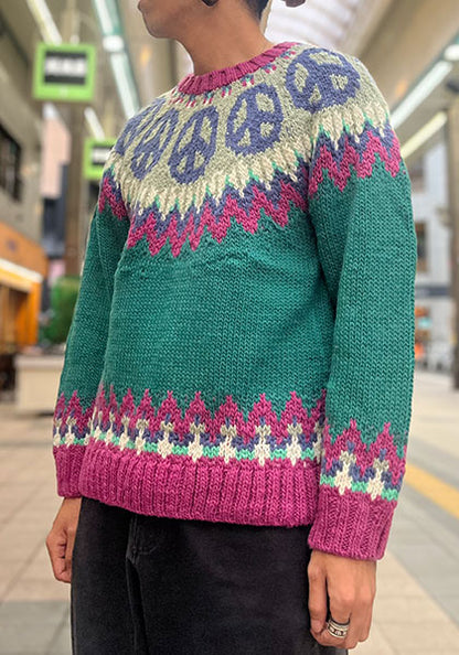 HAVE A GRATEFUL DAY ハブ ア グレイトフル デイ | PEACE PATTERN WOOL KNIT CREW カラー : TEAL