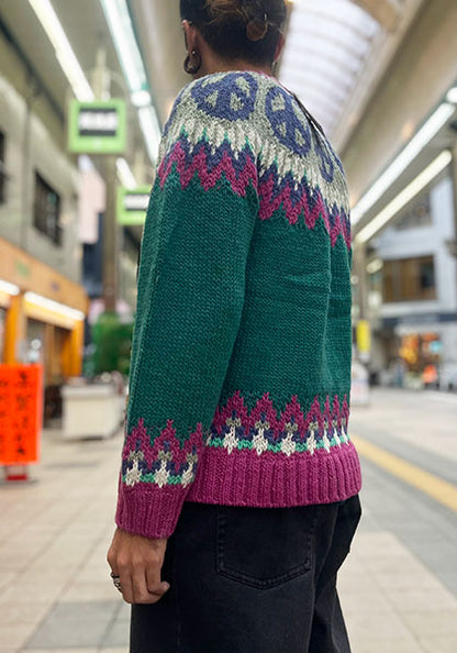 HAVE A GRATEFUL DAY ハブ ア グレイトフル デイ | PEACE PATTERN WOOL KNIT CREW カラー : TEAL