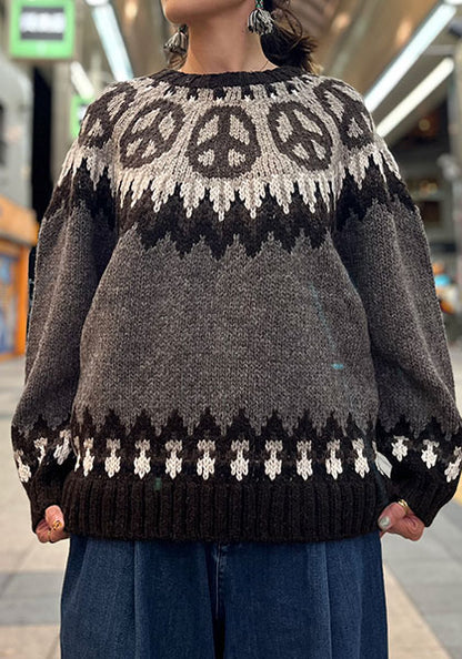 HAVE A GRATEFUL DAY ハブ ア グレイトフル デイ | PEACE PATTERN WOOL KNIT CREW カラー : BROWN