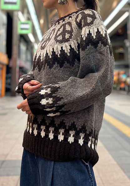 HAVE A GRATEFUL DAY ハブ ア グレイトフル デイ | PEACE PATTERN WOOL KNIT CREW カラー : BROWN