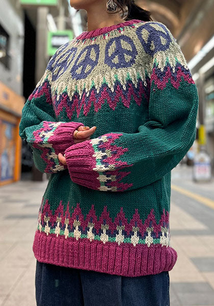 HAVE A GRATEFUL DAY ハブ ア グレイトフル デイ | PEACE PATTERN WOOL KNIT CREW カラー : TEAL