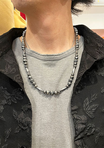 Indian Jewelry (インディアン ジュエリー) 1970's Vintage Navajo Silver Beads Necklace 57cm