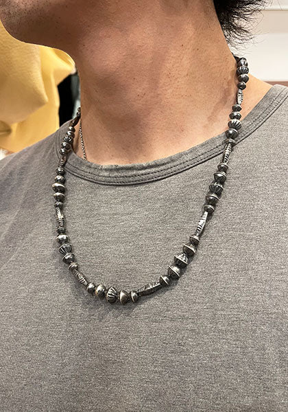 Indian Jewelry (インディアン ジュエリー) 1970's Vintage Navajo Silver Beads Necklace 57cm