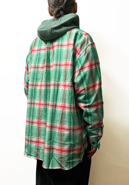 IMPRESTORE インプレストア Flannel Hooded Shirt｜プリントネル フードシャツ [GREEN×RED]