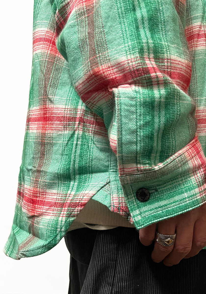 IMPRESTORE インプレストア Flannel Hooded Shirt｜プリントネル フードシャツ [GREEN×RED]