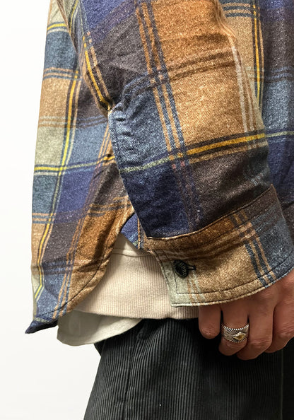 IMPRESTORE インプレストア Flannel Hooded Shirt｜プリントネル フードシャツ [NAVY×BROWN]