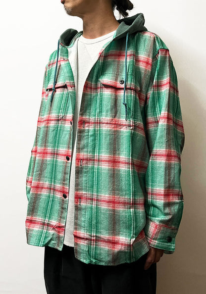 IMPRESTORE インプレストア Flannel Hooded Shirt｜プリントネル フードシャツ [GREEN×RED]