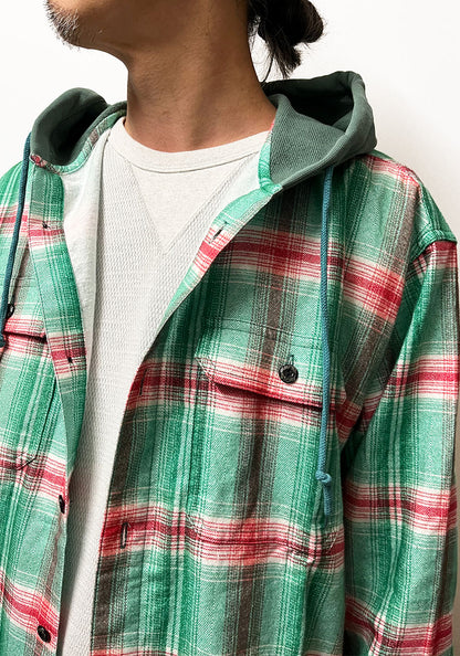 IMPRESTORE インプレストア Flannel Hooded Shirt｜プリントネル フードシャツ [GREEN×RED]