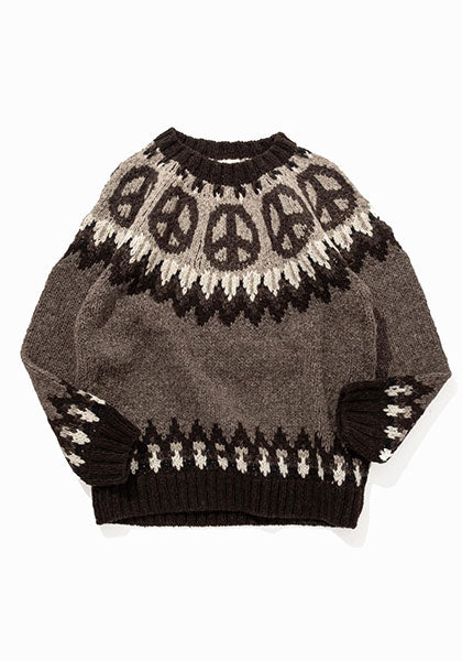 HAVE A GRATEFUL DAY ハブ ア グレイトフル デイ | PEACE PATTERN WOOL KNIT CREW カラー : BROWN