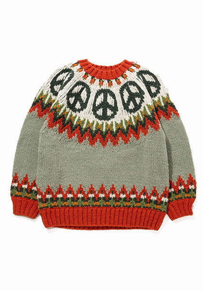 HAVE A GRATEFUL DAY ハブ ア グレイトフル デイ | PEACE PATTERN WOOL KNIT CREW カラー : SAGE GREEN
