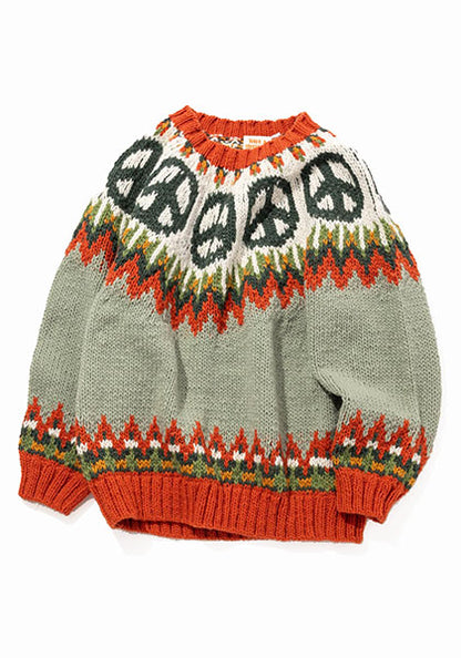 HAVE A GRATEFUL DAY ハブ ア グレイトフル デイ | PEACE PATTERN WOOL KNIT CREW カラー : SAGE GREEN