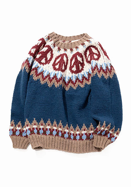 HAVE A GRATEFUL DAY ハブ ア グレイトフル デイ | PEACE PATTERN WOOL KNIT CREW カラー : NAVY