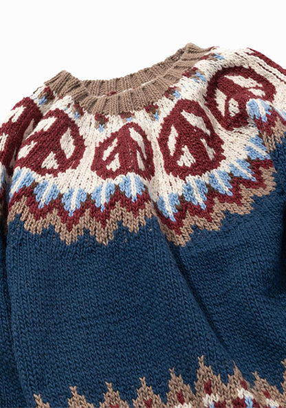 HAVE A GRATEFUL DAY ハブ ア グレイトフル デイ | PEACE PATTERN WOOL KNIT CREW カラー : NAVY