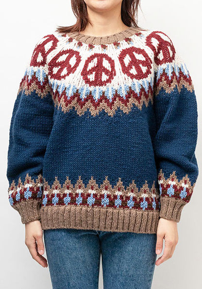 HAVE A GRATEFUL DAY ハブ ア グレイトフル デイ | PEACE PATTERN WOOL KNIT CREW カラー : NAVY